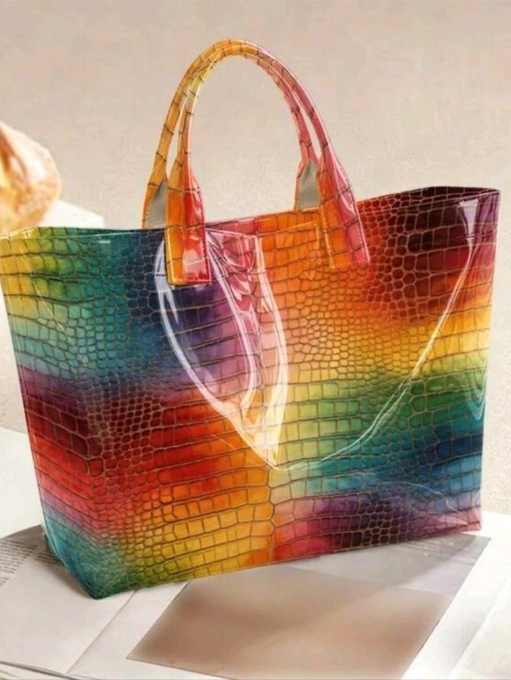 Beautiful Multi-Color Crocodile Print Glossy PVC Tote